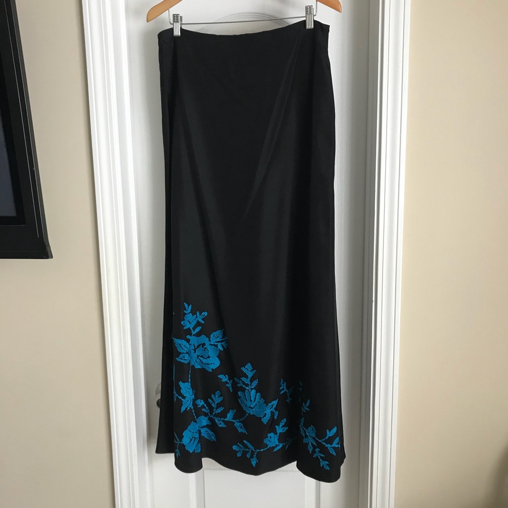 🆕 INC silk maxi skirt with turquoise embroidery